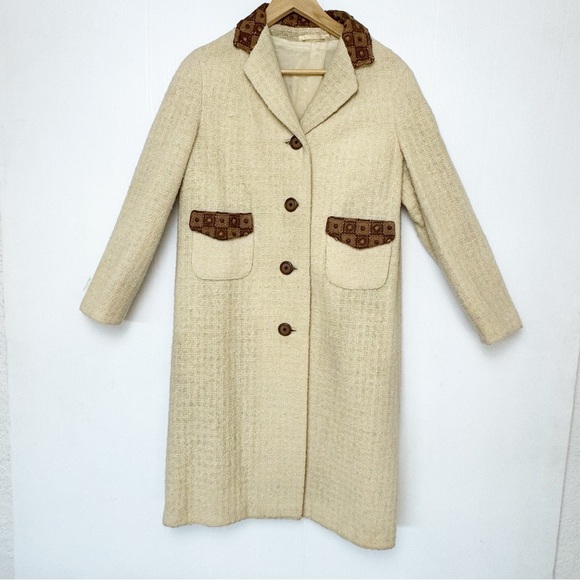 Donegal handwoven Tweed ivory and brown tailored coat in 100% pure wool Large - Picture 8 of 8